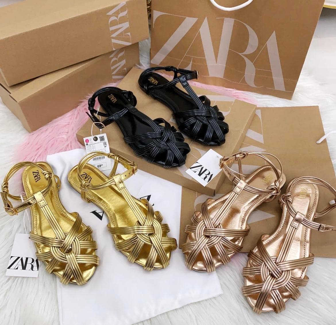 ZARA STRAPPY WOVEN FLAT SANDALS photo 1