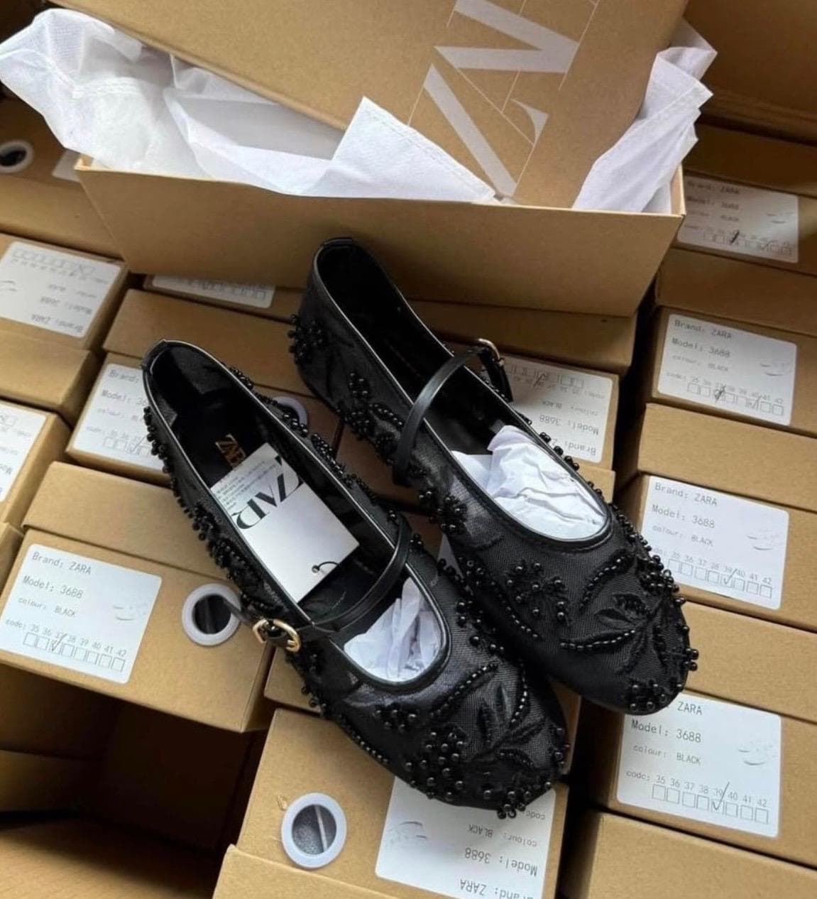 ZARA BEADED MESH BALLET FLATS photo 1